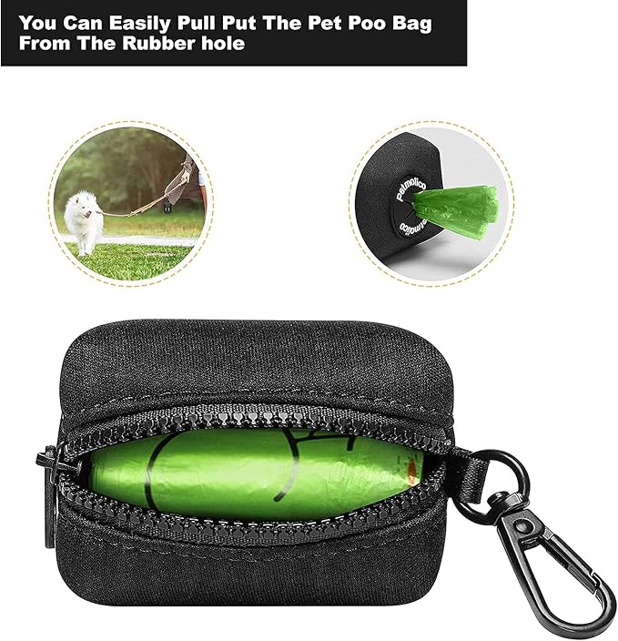 Petmolico Dog Poop Bag Holder Dispenser 2 Pack, Black | Zippered pouch fits any leash, includes free roll of bags, lightweight & portable for daily walks, travel & outdoor use - Image 2