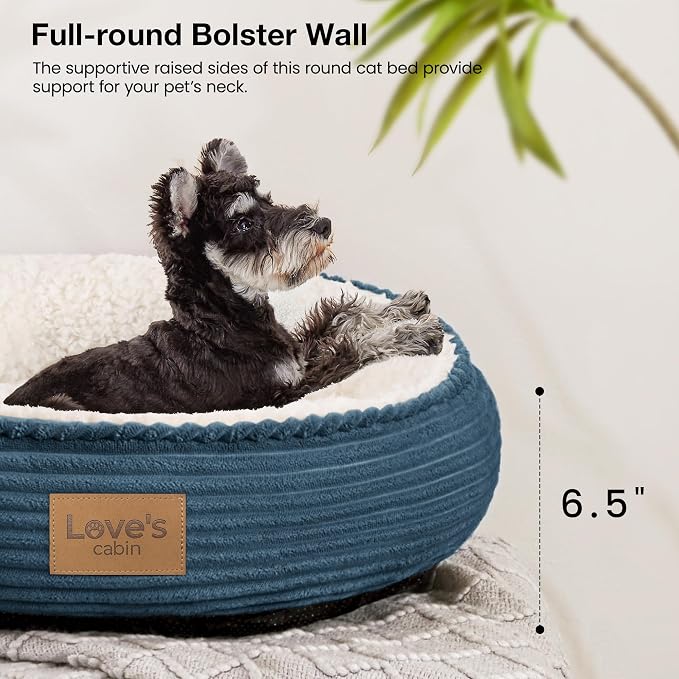 Love's cabin Round Donut Cat and Dog Cushion Bed, 24in Pet Bed for Small or Medium Dogs, Anti-Slip & Water-Resistant Bottom, Soft Durable Fabric Pet Beds, Washable Calming Cat Bed Dusty Blue - Image 5