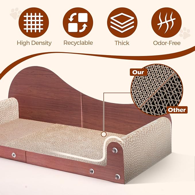 ComSaf Cat Scratcher Bed 26.4 in, Large Cardboard Cat Scratching Board | Scratch Pad Lounger, Sofa Couch Shape, Corrugated Cardboard, Furniture Protection, Indoor Resting Spot, Claw Care - Image 3