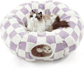 Lesure Donut Cute Jacquard Cat Tunnel Bed Kitten Toys for Puppy Bunny | 33.5x33.5x10in,Round Cat Bed Tube for Indoor Cats Rabbit Dog,Pet Peekaboo Cave Toy,Spiral Hideaway,Washable Cushion,Lavender by Lesure