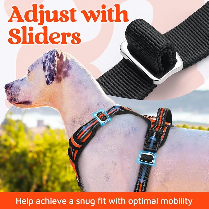 rabbitgoo Dog Harness Medium Sized, No Pull 3 Buckles Easy On & Off | Soft Padded, Walking with Control Handle, Adjustable and Reflective, Orange, Medium - Image 5