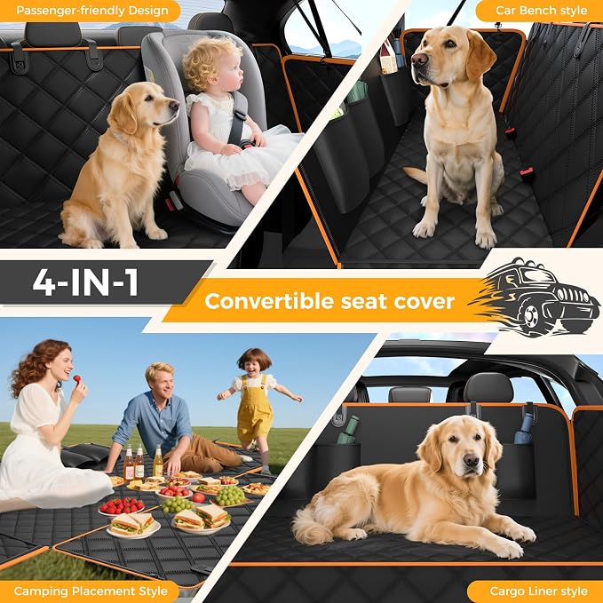 Dog Car Seat Cover for Back Seat,100% Waterproof Scratch Proof Nonslip Seat Cover,600D Heavy Duty Scratch Proof Nonslip Durable Soft Dog Hammock - Image 4