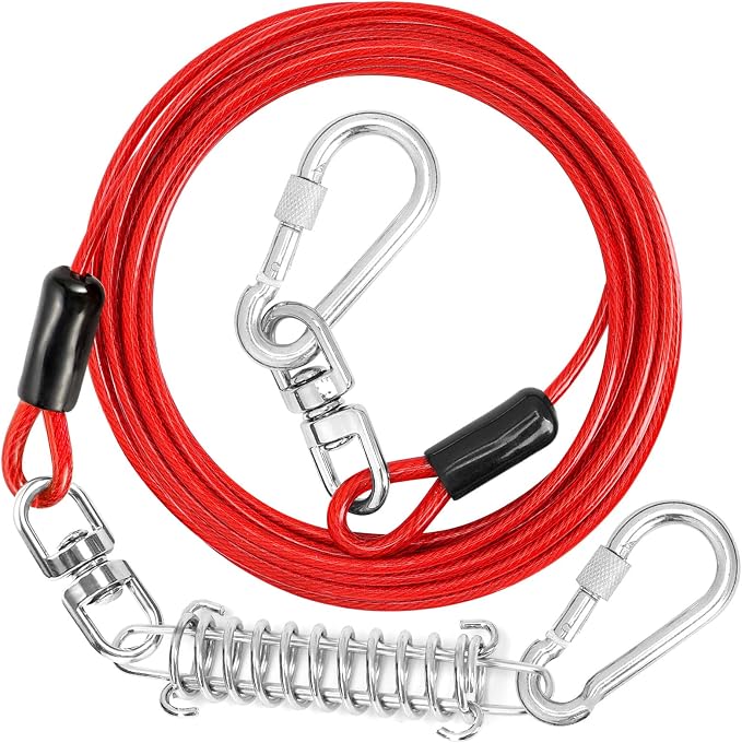 jenico Dog Tie Out Cable - 40 ft Heavy Duty Dog Lead for Yard | Outdoor Runner Cable with Swivel Hook and Shock Spring for Small Medium Large Dogs Up to 500 lbs Dog Tether for Yard Camping by jenico