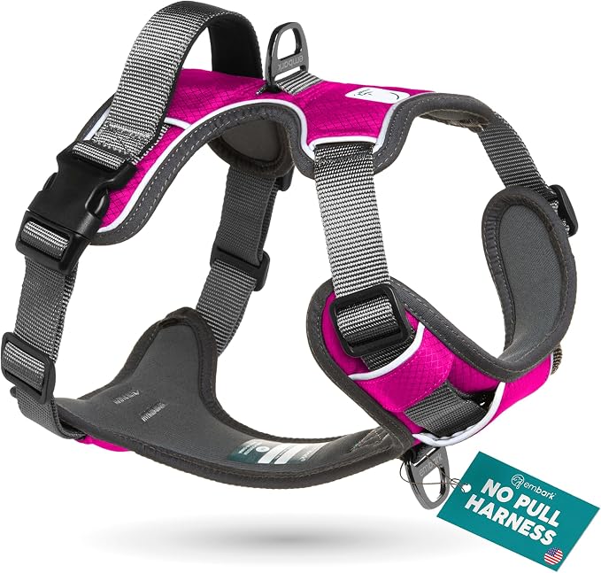 Embark No Pull Dog Harness, Reflective Adjustable Training Vest, No Choke | Adjustable straps fit all dog breeds with sturdy hooks; 360° reflective trim, soft padded Harness Design for All Dogs by EmbarkHarnessCo
