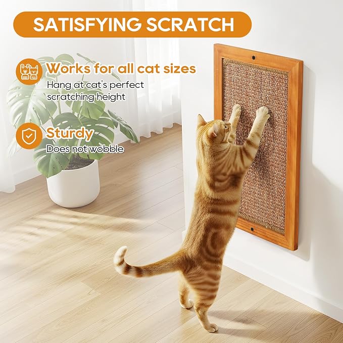 Cat Scratching Post - 2PCS Large, Wooden Sisal Cats Wall Scratcher, Floor or Wall Mounted Vertical Cat Scratch Pad for Indoor Cats Adults or Kittens, Cat Wall Furniture Protector - Image 2