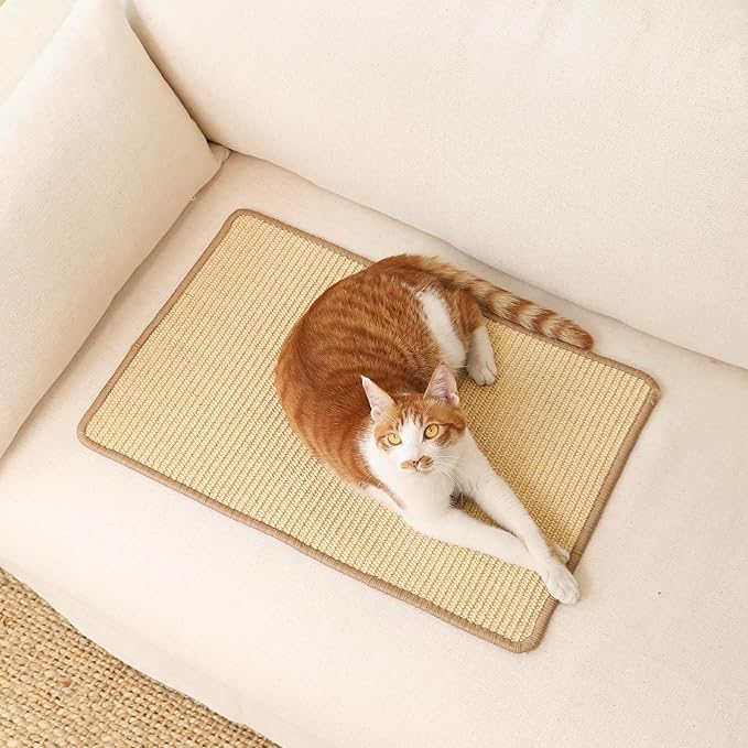 FUKUMARU 2 Packs Cat Scratching Mat, 23.6 x 15.7 Inch Cat Scratcher Pad | Natural Sisal Cat Scratch Mat for Indoor Cats, Horizontal Cat Wall Scratcher Floor Rug with Sticky Tapes, Furniture Protector - Image 8