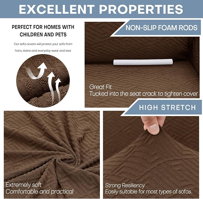 ZNSAYOTX 1 Piece Jacquard Couch Covers for 3 Cushion Couch High Stretch Sofa Cover for Pets Dogs Anti Slip Extra Large Sofa Slipcovers Furniture Protector (X-Large, New Pattern Coffee) - Image 4