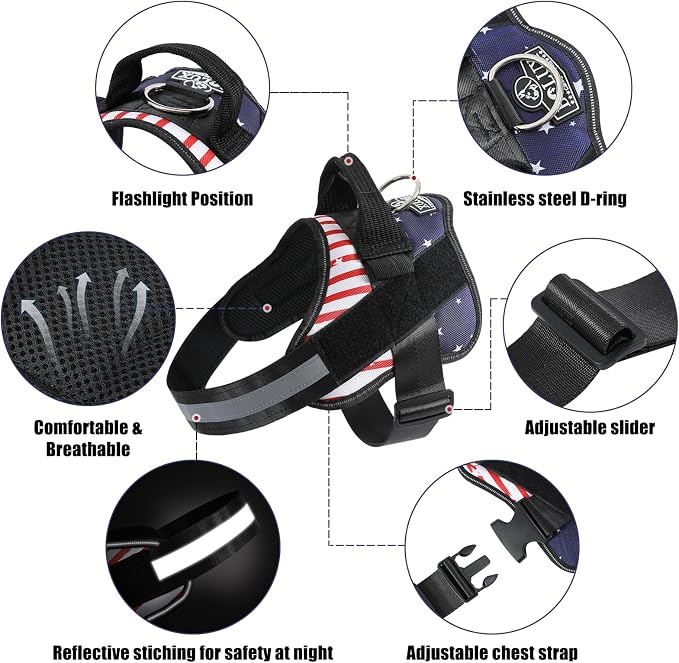 Dog Harness, No-Pull Reflective Dog Vest, Breathable Adjustable Pet Harness with Handle for Outdoor Walking - No More Pulling, Tugging or Choking (Flag, Medium) - Image 2