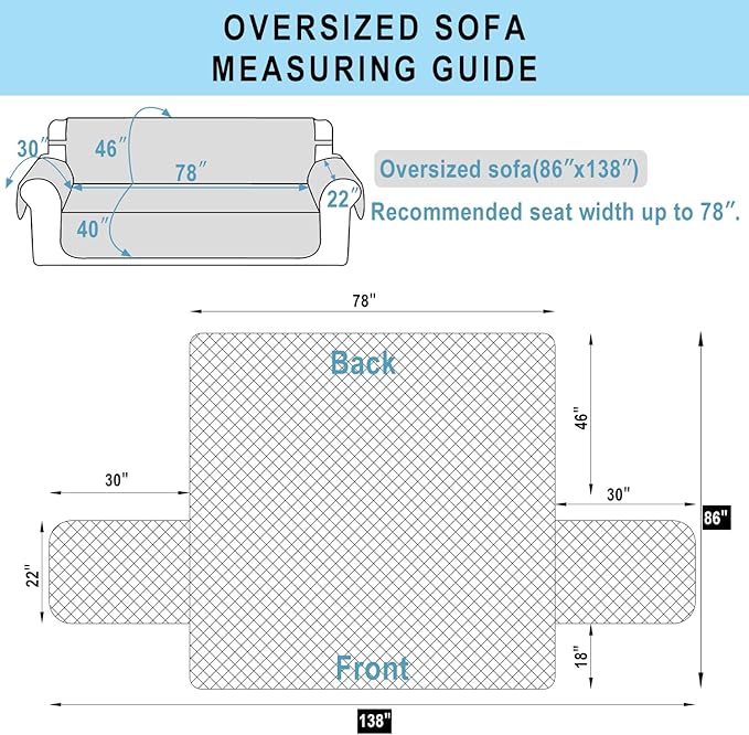Reversible Oversized Sofa Covers, XL Sofa, Black/Grey | Couch Cover Furniture Protector for Dogs Elastic Straps Water Repellent Furniture for 4 Cushion Couch - Image 6