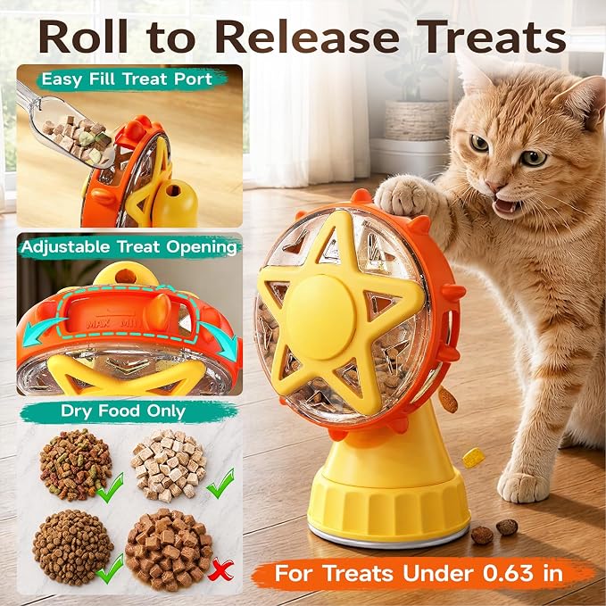 Interactive Cat Toy with Treat Dispenser & Wand Teaser Indoor Cats(Yellow) | Stable Suction Base Design|Adjustable Treat Opening|Indoor Cat Boredom Relief|Hunting Instinct Stimulation - Image 2