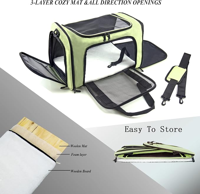 Soft Sided Carrier for Small Medium Cats Dogs,Removable Pad Collapsible Travel Pet Carrier Large Green - Image 5