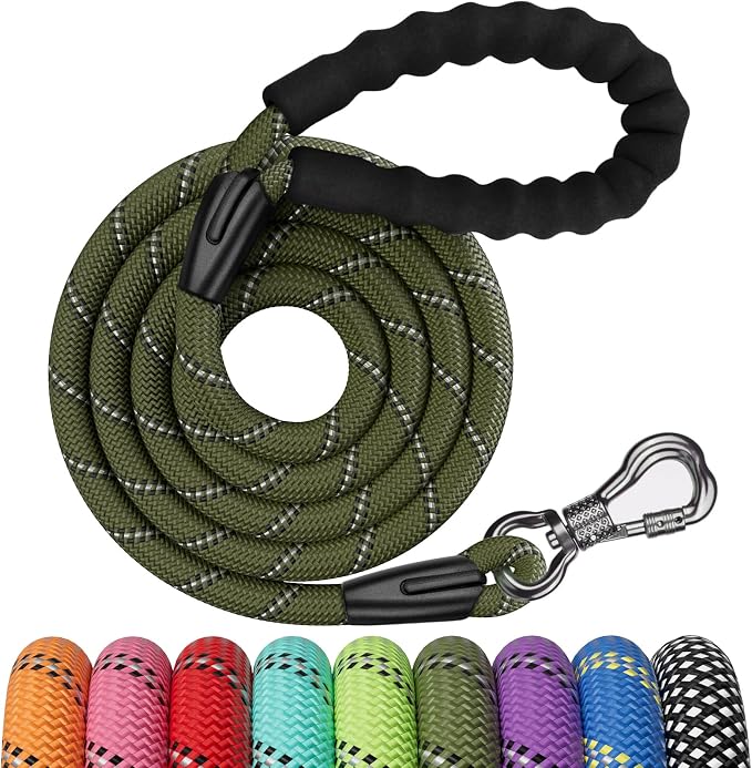 NTR 6FT Heavy Duty Olive Rope Dog Leash with Swivel Lockable Hook and Comfortable Padded Handle for Small to Large Dogs - Training, Playing, Camping, or Backyard by NTR
