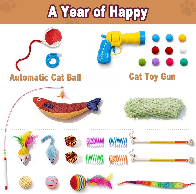 31 Pcs Interactive Cat Toys for Indoor Cats, Cat Tunnel with Moving Ball, Cat Toy Launcher, Catnip Toys, Chew Rope, Feather Wand, Springs and Balls for Indoor Kittens, Grey - Image 6