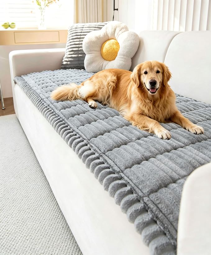 OTOB Pet Couch Cover Washable, Anti Slip Dog Sofa Covers Protector | Light Gray, 31.5" x 82.7", All Seasons, Soft Fuzzy Plush, 3 Cushion Furniture Protector, Breathable, Thick Wear-Resistant by OTOB