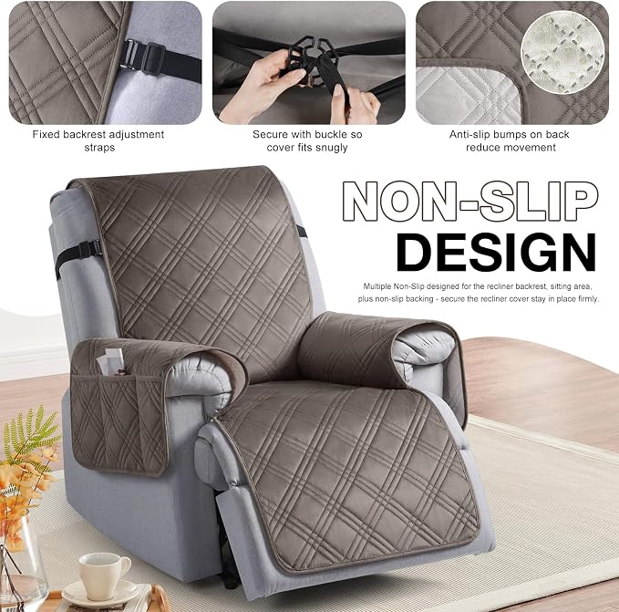 TAOCOCO 100% Waterproof Recliner Chair Cover, Recliner Covers for Recliner Chair with Pocket, Non Slip Reclining Chair Cover Furniture Protector for Kids, Pets(23.6'', Chocolate-Velvet) - Image 6