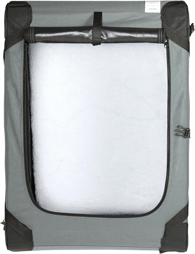 Amazon Basics 4-Door Portable Folding Soft Dog Crate, Collapsible Travel Kennel for Cat, Dog, and Small Animals, Pop Up with Fleece Mat, Water-Resistant Base, Grey, 36" x 24" x 24" - Image 6