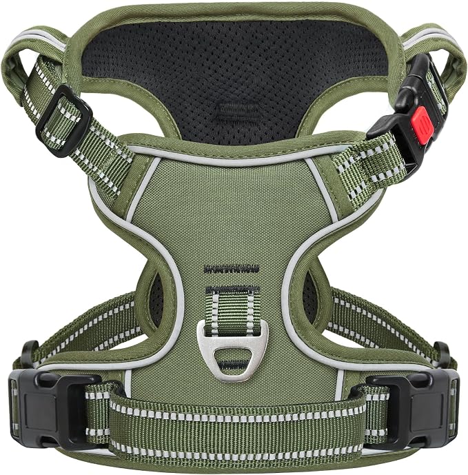 Timos Dog Harness Small Sized, Neck Quick Release with 3 Buckles, Green, S | Easy On & Off, No Pull No Choke, Adjustable Reflective Soft Padded, Front & Back 2 Clips and Handle for Walking Training by Timos