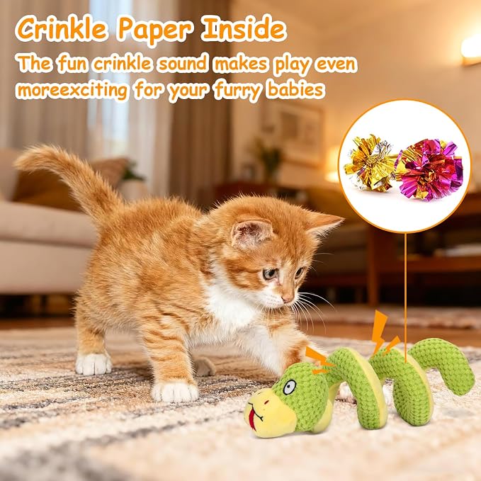 Retro Shaw 11"Snake Cat Toys Catnip Interactive Toy for Indoor Cats Kittens | Crinkle Sound Teething Chew Cleaning Cat Nip Kitty Kicker Soft Stuffed Plush Boredom Relief Spring-Loaded Bite-Resistant - Image 6