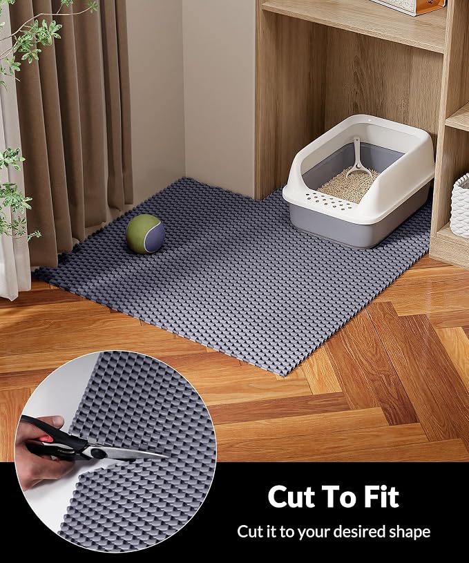 Cooyes Cat Litter Mat - Cut to Fit Any Place, 23"x17" Litter Trapping Mat for Litter Box, Easy to Clean, Waterproof & Non-Slip Kitty Pad, Scatter Control to Protect The Floor (Grey) - Image 2