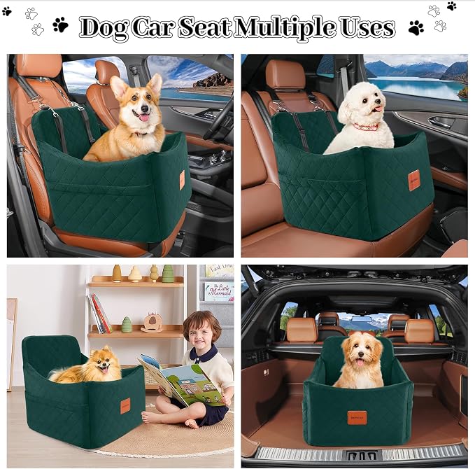 Dog Booster Car Seat for Dogs up to 35lbs, Safety Pet Car Seats with Anti-Slip Bottom, Travel Booster Dog Bed with 2 Storage Pockets (Green, Medium) - Image 5