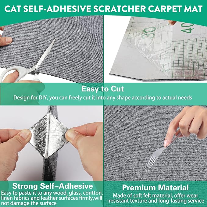 Trimmable Cat Scratcher Mat, 39.4"x15.8" Self-Adhesive Cat Scratching Carpet Pad Replacement for Cat Tree Shelves, Steps and Posts, DIY Cat Scratch Couch Furniture Protector - Image 3