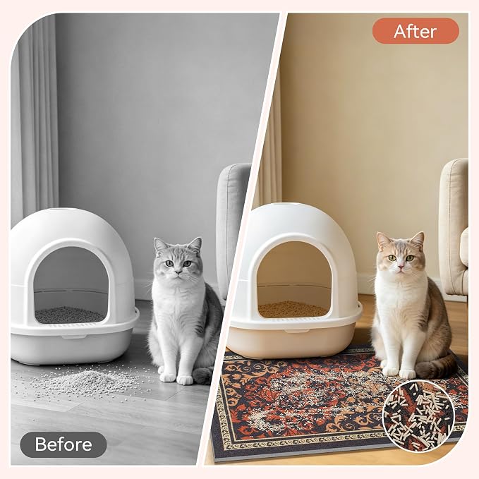 Cat Litter Mat,40"x30" High-Density PVC Cat Litters Trapping Mat, Waterproof & Non-Slip Backing, Litter Box Catcher, Soft on Kitty Paws, Easy Washable Pet Supplies Brown-Green - Image 5