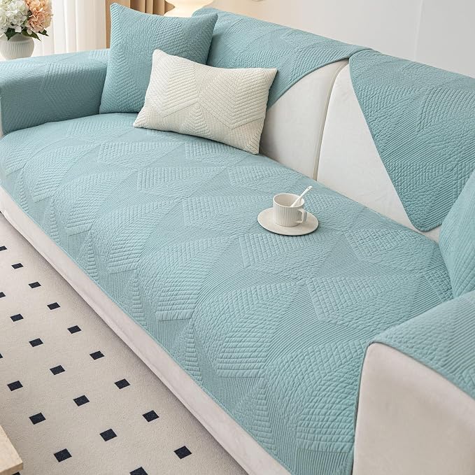 vctops Cotton Quilted Couch Covers for Sectional Sofa (Blue,28"x28") | Geometric Washable Non Slip Sofa Slipcover for Dogs, Children, Pets Furniture Protector Cover - Image 6