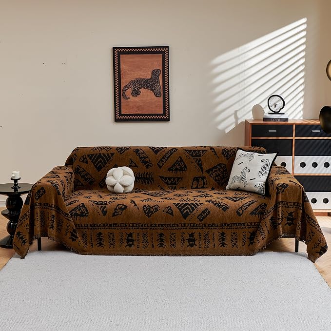 MYSKY HOME Boho Couch Cover Sofa Covers, Couch Covers for 2-3 Cushion Couch Sofa, Chenille L Shape Sectional Couch Cover- Pet-Friendly, Machine Washable, Sofa Protector for Kid, 71"x118", Coffee - Image 2