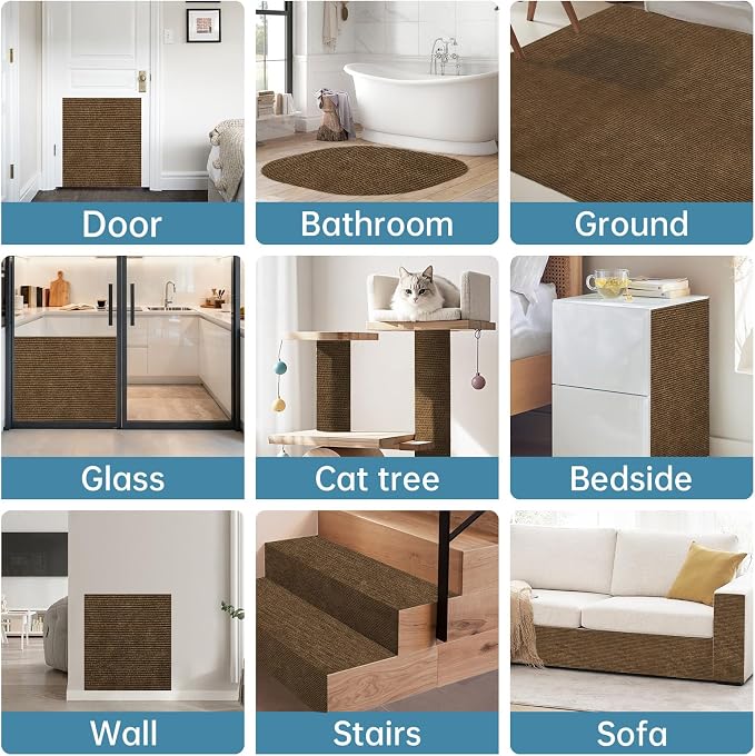 Heavy Duty Cat Scratch Mat for Couch (Brown, 39.3" x 15.8") | Self-Adhesive Furniture Protector for Cats, Trimmable Cat Scratcher Carpet, DIY Climbing Pad for Couch, Sofa, Door - Image 7