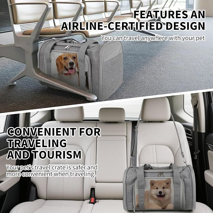Cat Carrier, Soft-Sided Airline Approved Pet Carrier Case with 4 Ventilated Windows for Cats and Dogs Under 10-25Lbs (17.0 L x 11.0 W x 11.0 H Inch, Grey) - Image 6