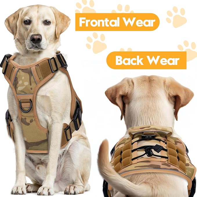 Heavy-Duty Tactical Dog Harness for Large Dogs, No Pull Adjustable Reflective Pet Vest with Molle System, K9 Military-Grade Control for Service Training, Outdoor & 10+ Breeds, Desert Camo, Small - Image 7