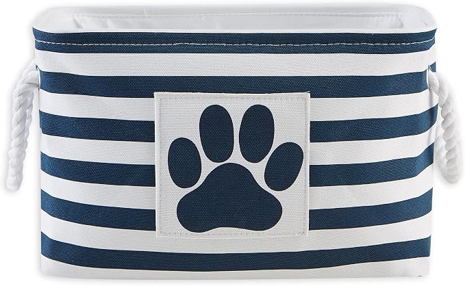 Bone Dry Pet Storage Collection Striped Paw Patch Bin, Small Rectangle, Navy by BoneDry