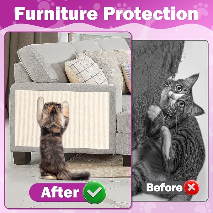 ENONCI 23.6x15.8 Cat Scratcher Mat, Self-Adhesive Cat Scratch Furniture Protector - Image 2