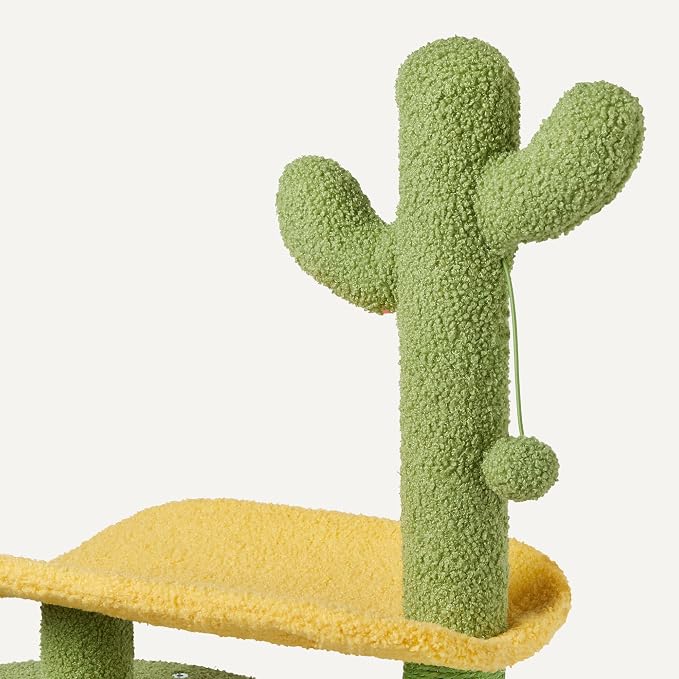 Amazon Basics Cactus Cat Tower for Indoor Cats, 4-in-1 Scratching Post with Curved Perch, Cozy Condo, Natural Sisal, Interactive Dangling Ball, 30.7 in H, Green - Image 3
