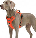Dog Harness No Pull, Adjustable Pet Vest Harness, Super Soft Material with Vertical Handle Easy Control, Reflective Night Walking, 2 Leash Clips for XLarge Dogs, Orange, XL by MyFUNFOX