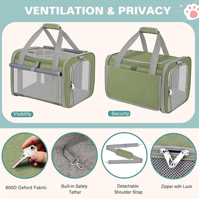 Cat Carrier Airline Approved Privacy Portable Top Load Pet Travel Bag | Soft Sided Pet Carriers for Small Cats Dogs Puppy up to 16 Lbs,Collapsible,Zipper Lock,Luggage Sleeve,2 Storage,Washable - Image 2