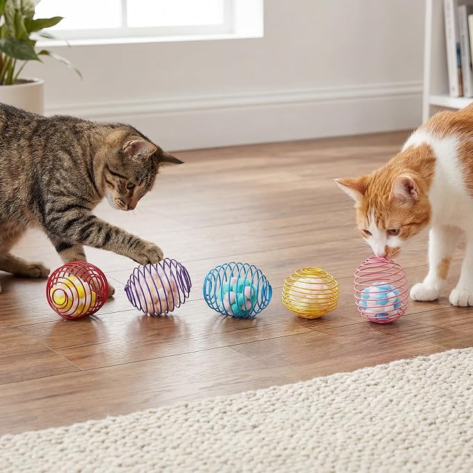 Jecery 5 Pcs Cat Toys Spring,Plush Ball,Multicolor | Interactive Metal Cat Toy, Stretchable Rolling Ball, for Indoor Cats, Colorful Playful Coils, Kitten Pet Supplies - Image 6