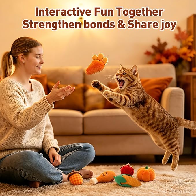 CiyvoLyeen Plush Thanksgiving Catnip Toys for Indoor Cats 6 Pack | Interactive Fall Pumpkin Cat Chew Toys, Boredom Relief, Soft Durable Plush with Catnip, Funny Gift for Cat Lovers & Kitten - Image 6