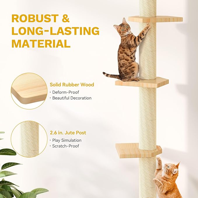 DWVO Solid Wood Cat Wall Shelves and Perches | Wall Mounted Cats Furniture Climbing Shelves for Large Cats with Scratching Posts, Steps, Runway, Scratching Board - Image 5