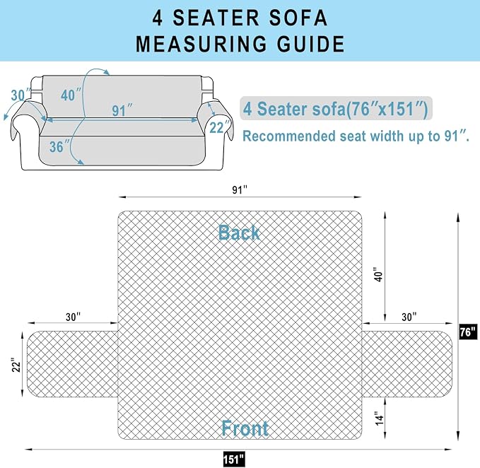 Reversible 4 Seater Sofa Cover 91 Inch Large Couch Cover Furniture Protector(Sofa XX-Large,Chocolate/Beige) | Couch Cover Furniture Protector with Foam Sticks Elastic Straps Furniture Protector for Pets Children Dog Cat - Image 7