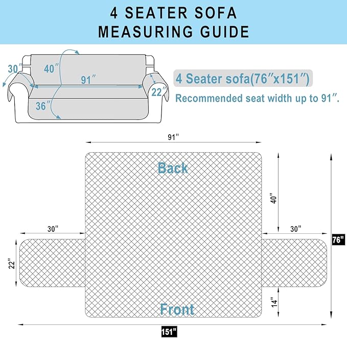 Reversible 4 Seater Sofa Cover 91" Large, Sofa, Camel/Beige | Couch Cover Furniture Protector with Foam Sticks Elastic Straps Furniture Protector for Pets Children Dog Cat - Image 7