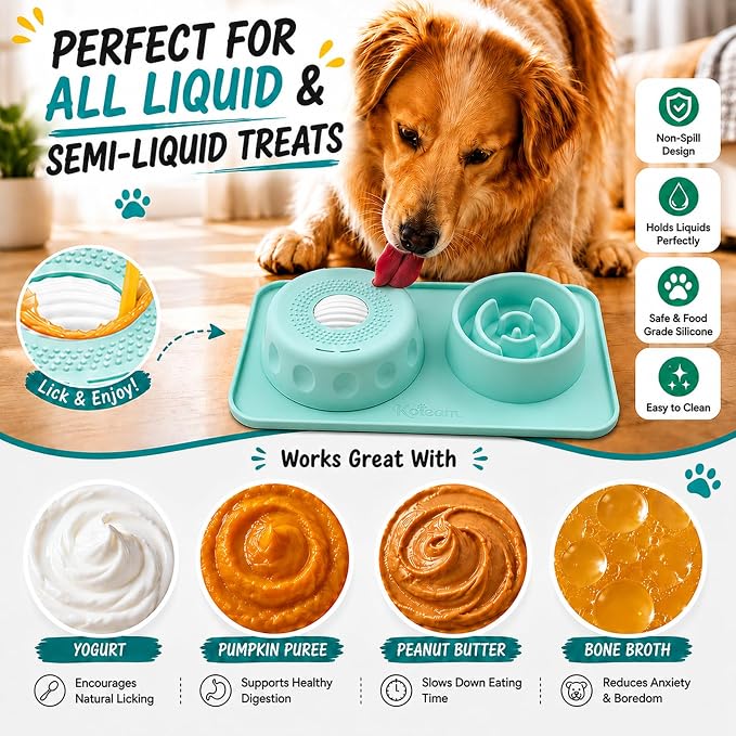 2 in 1 Silicone Slow Feeder Dog Bowl & Lick Bowl,Pet Feeding Bowl | Food Grade Silicone for Slow Eating, Anxiety Relief & Mental Stimulation, Non-Slip Dog and Cat Bowl - Image 3