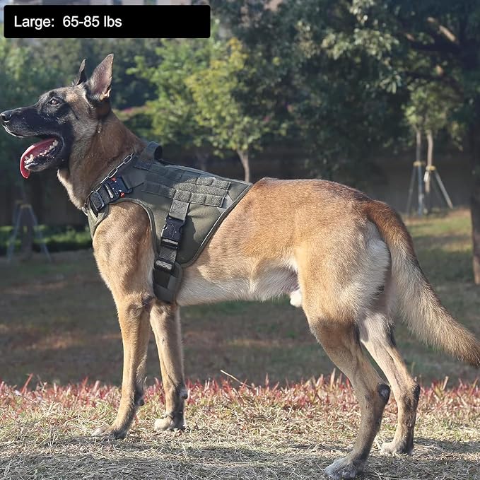 ICEFANG Tactical Dog Harness for Large Dogs,Reflective No Pull Dog Vest | with Control Handle,Adjustable,Front Hook,2 Leash Clips,Soft Padded,MOLLE Panel,Green,Large - Image 2