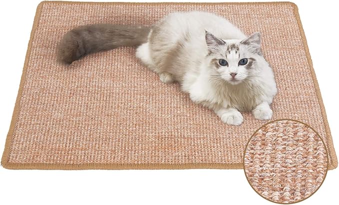 FUKUMARU Cat Scratcher Mat, 23.6 X 31.5 Inch Natural Sisal Cat Scratch Mat | Horizontal Cat Scratching Pad Mat Floor Rug with Sticky Tapes, Cat Wall Scratcher for Indoor Cats, Protect Couch and Carpet by FUKUMARU