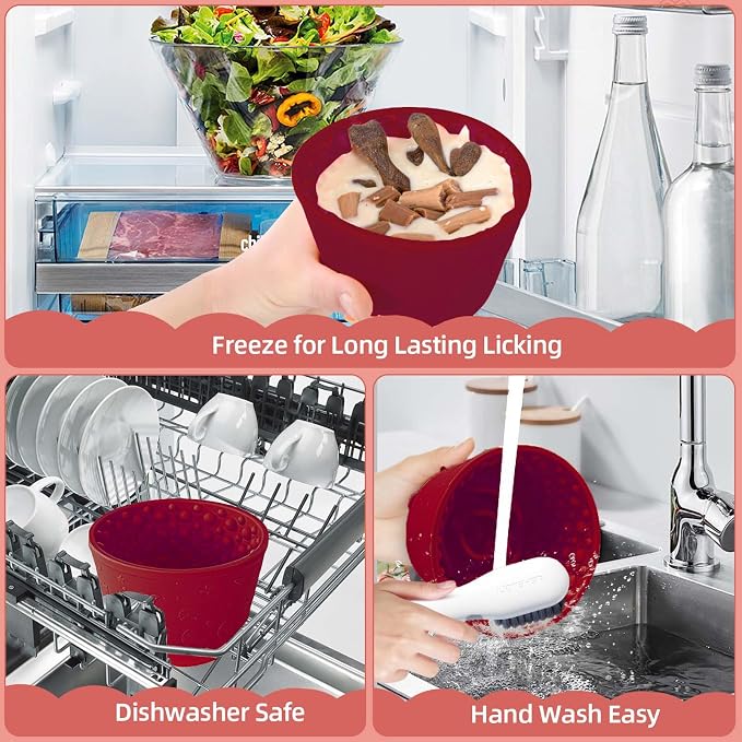 Dog Lick Bowl, Non-Slip Freeze Slow Feeder Small Medium, 1.6 Cup | Anxiety Relief & Distraction, Enrichment, Puzzle Feeder, BPA-Free Silicone, Dishwasher & Microwave Safe, for Dogs - Image 7