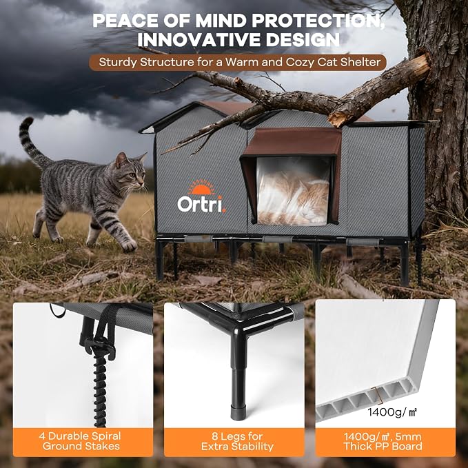 Outdoor Heated Cat House for Outside: Winter Insulated Weatherproof 20"×14.3"×20.5" Shelter with Heating Pad for Feral Kitty Foldable Out Door Elevated Warm Pet Bed with Extra Large Warming Cathouse - Image 3