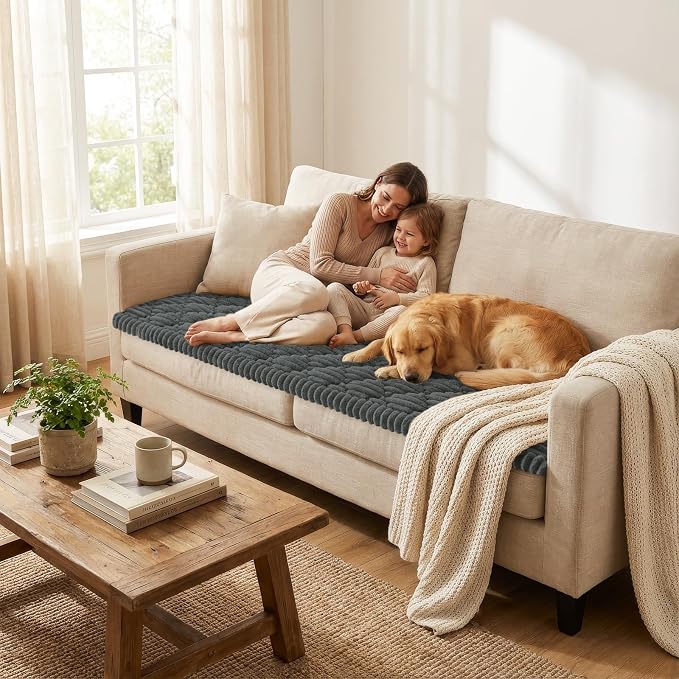 Smiry Couch Cover for Dogs Washable, Non Slip Fuzzy Pet Sofa Protector | Soft Thick Furniture Cover for Sofa, Loveseat and Sectional, Scratch & Pet Hair Resistant (Dark Grey, 27.6" x 88") - Image 2