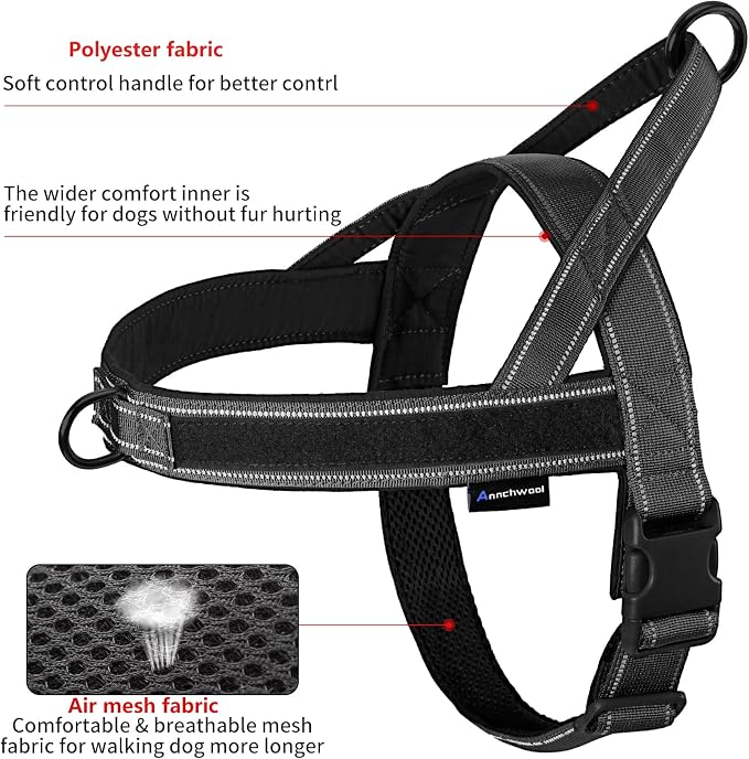 Annchwool No Pull Dog Harness with Soft Padded Handle,Reflective Strip Escape Proof and Quick Fit to Adjust Dog Harness,Easy for Training Walking for Small & Medium and Large Dog(Black,L) - Image 4