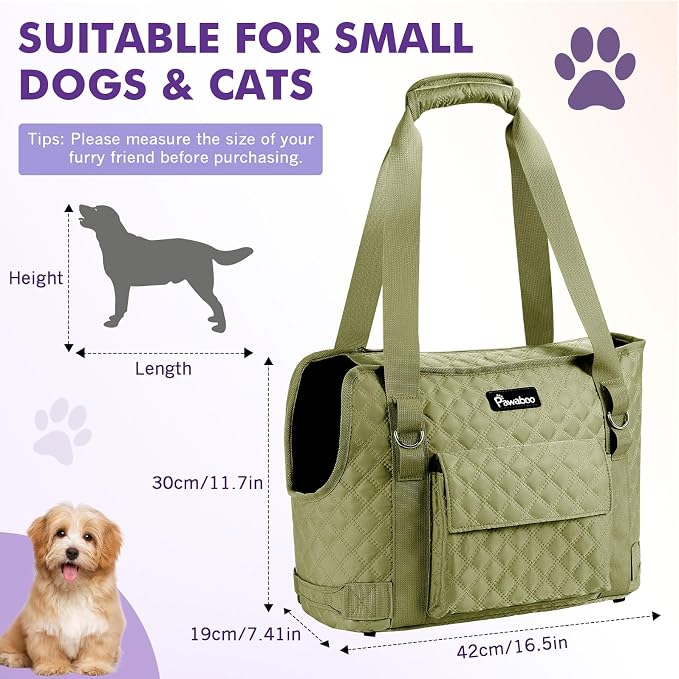 Pawaboo Dog Purse Carrier for Small Dogs with Pocket,Up to 11Lbs | Lightweight & Portable Dog Tote Bag Carrier Purses,Soft Sided Design,Front Pocket for Storage Travel Shopping Matcha Green - Image 2