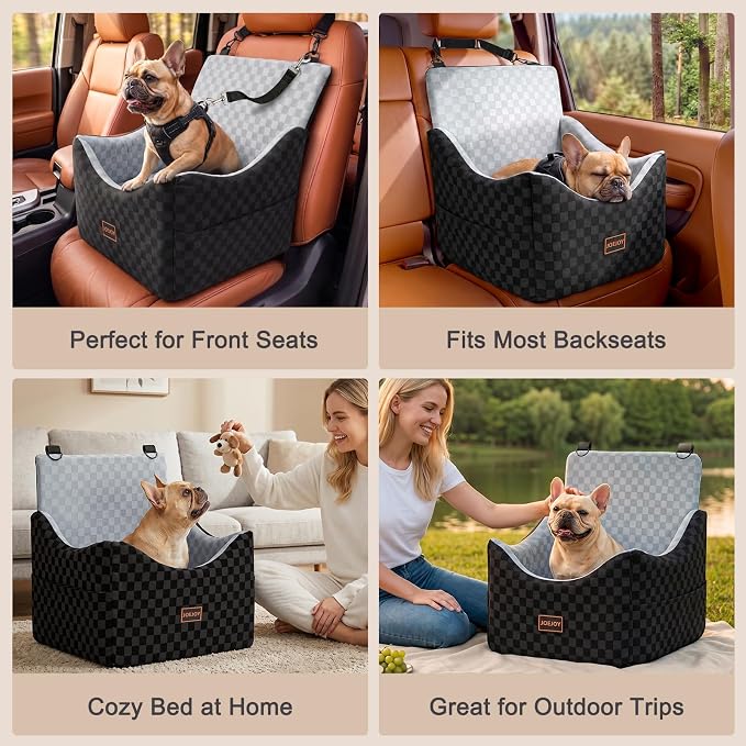 JOEJOY Elevated Dog Car Seat for Small/Medium Dogs up to 35 lbs, Memory Foam Booster Seat with Detachable Washable Cover, Travel-Safe Car Bed with Safety Belts & Storage Pockets, Grey - Image 9